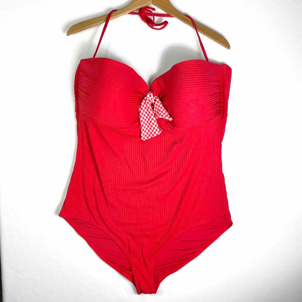 MATILDA JANE NWT Retro Inspired Gingham Bow One Piece Swimsuit Womens Size XXL
